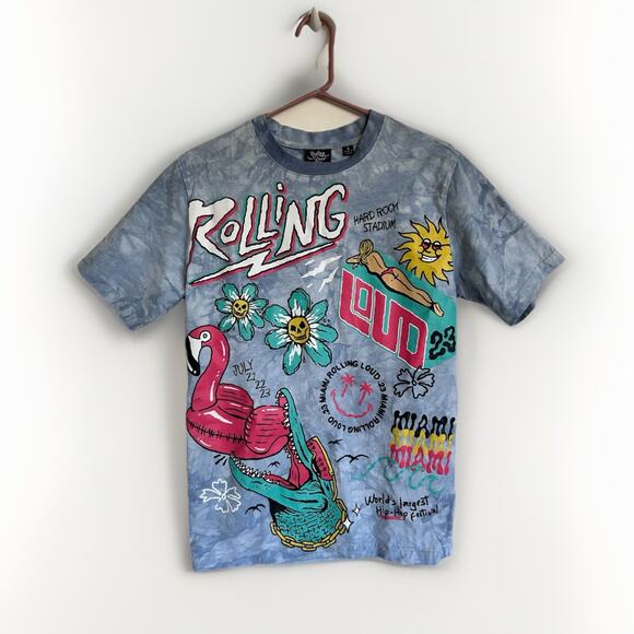 Rolling Loud 23 Miami AOP Sunshine Delight Cloud Dye Lineup T-Shirt Tee Shirt S - Picture 1 of 5